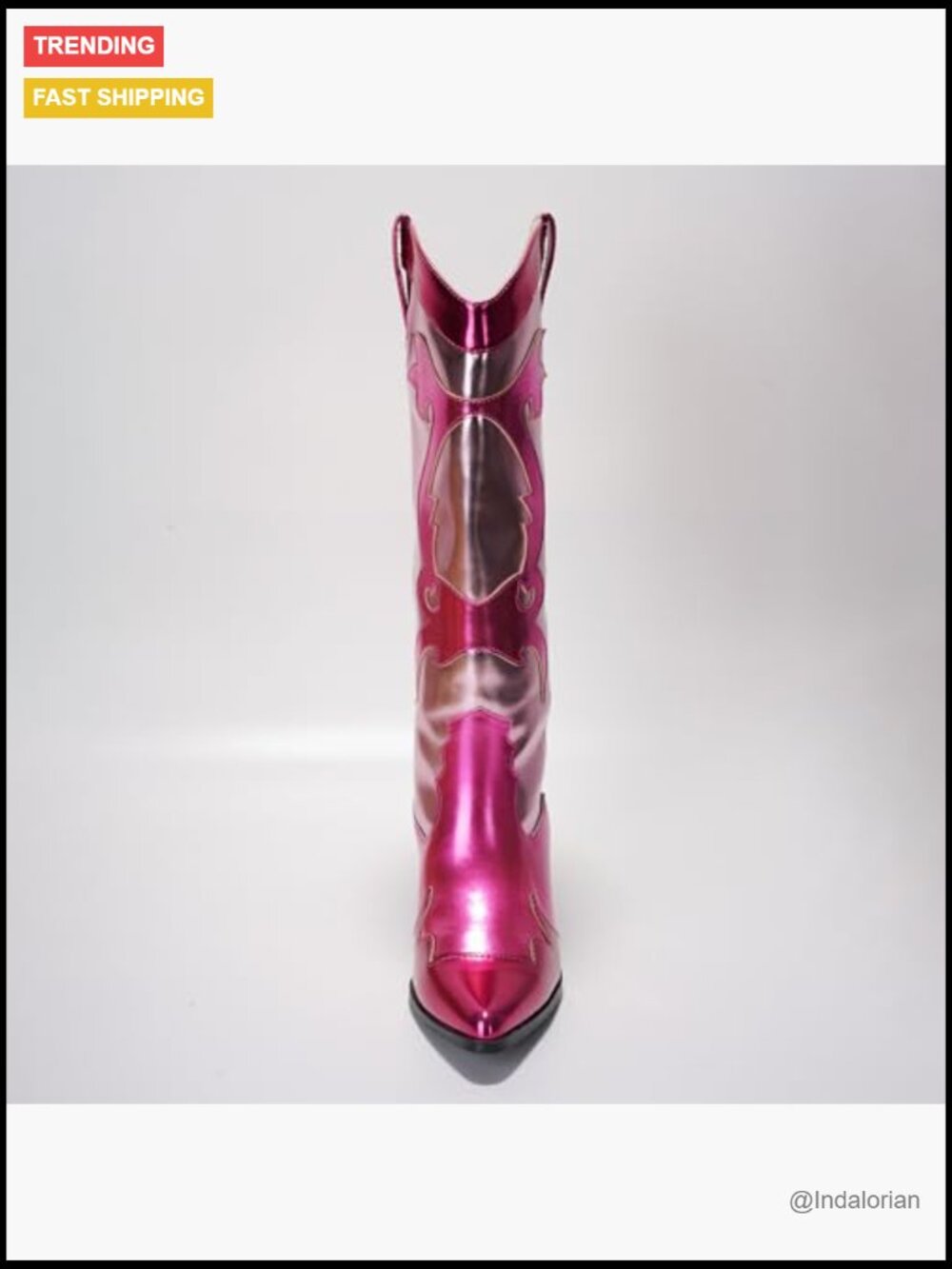 Metallic Colorblock Cowboy Boots - Faux Leather Mid Calf 3in Heel Pointed Toe - Picture 5 of 7